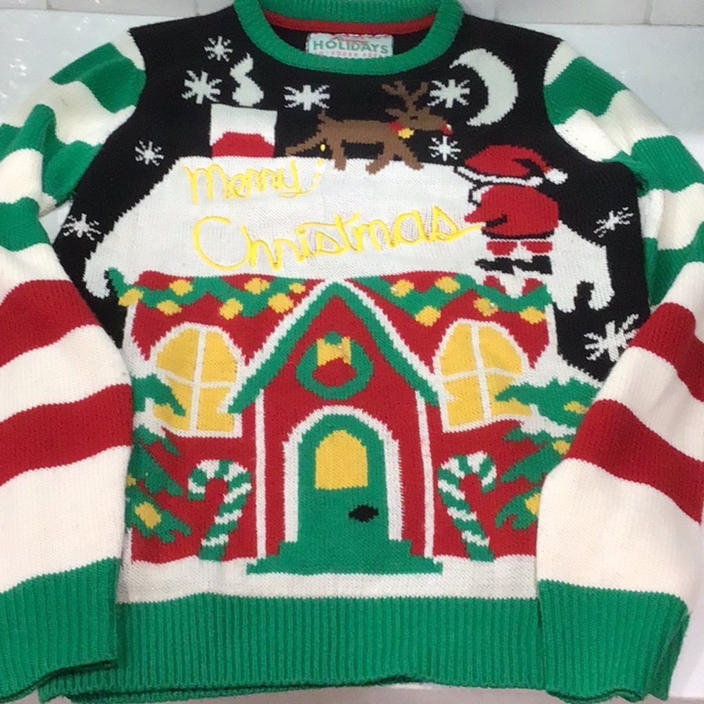 Holiday Ugly Christmas Sweater -Santa Peeing Merry Christmas -Lights Up